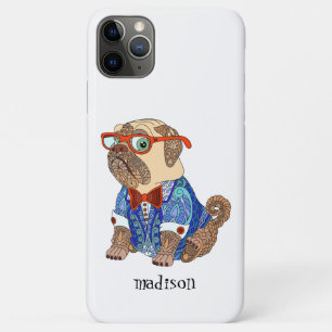 Colourful Hipster Pug Dog, Personalised Case-Mate iPhone Case