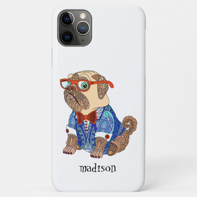 Colourful Hipster Pug Dog, Personalised Case-Mate iPhone Case (Back)