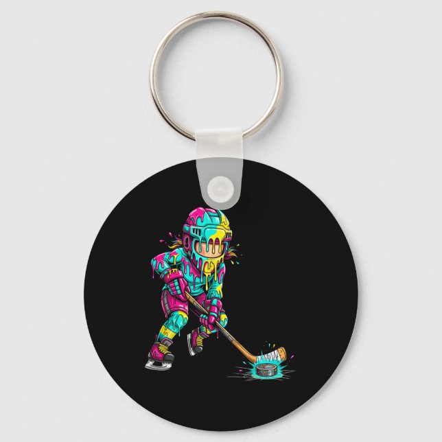 Colourful Hockey Ice Cream Drip Player (1)  Key Ring (Front)