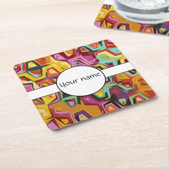 Colourful holes texture square paper coaster (Angled)