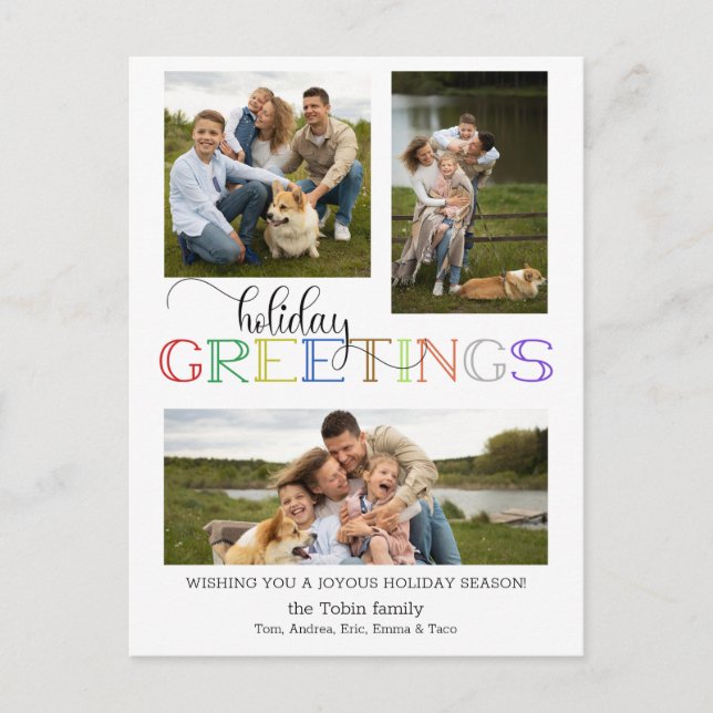 Colourful Holiday Greetings Typography 3-Photo (Front)