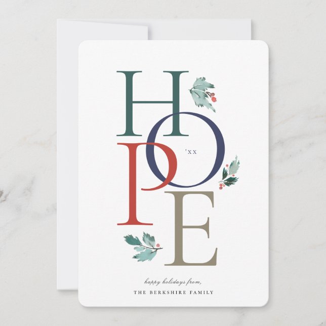 Colourful Holiday Hope Modern Botanical Berry Card (Front)