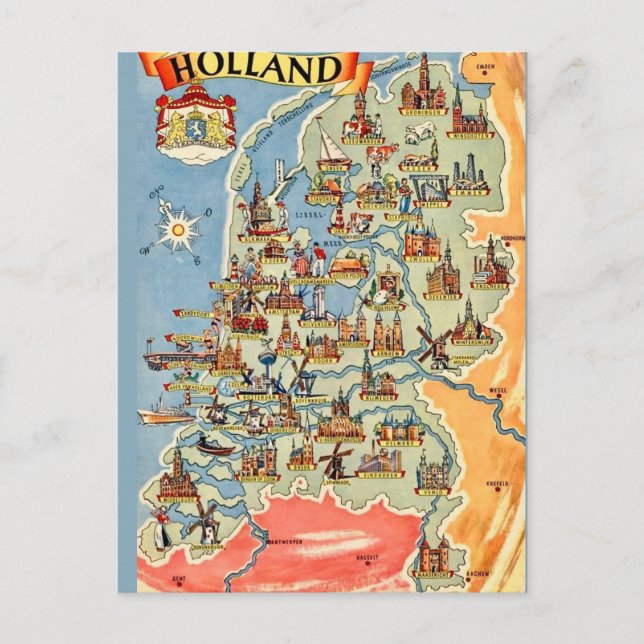 Colourful Holland Map Postcard (Front)