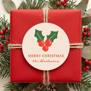 Colourful Holly Berries Personalised Christmas Classic Round Sticker