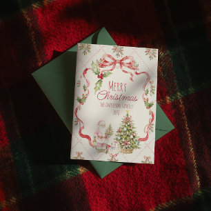 Colourful Holly Berries Santa Clause Christmas Holiday Card