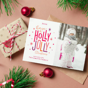 Colourful Holly Jolly Christmas Photo Holiday Card