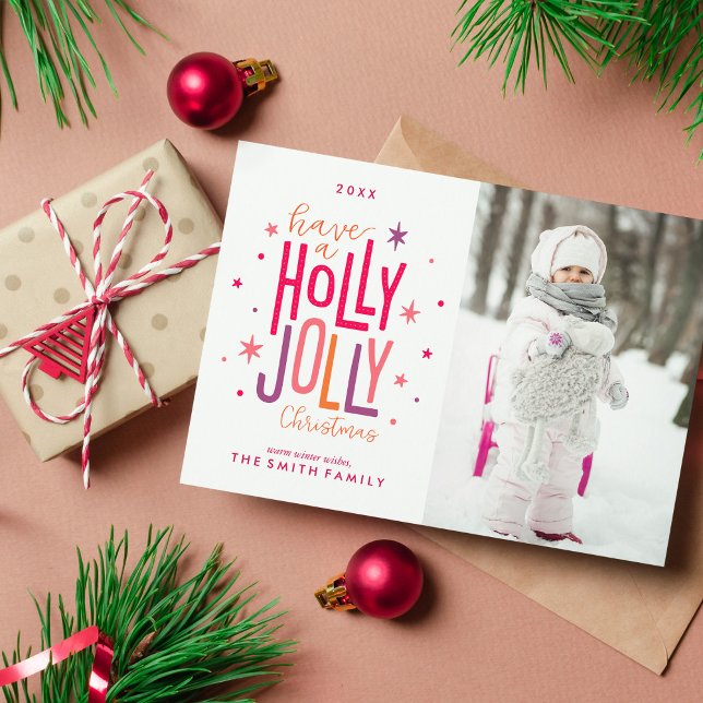 Colourful Holly Jolly Christmas Photo Holiday Card (Creator Uploaded)