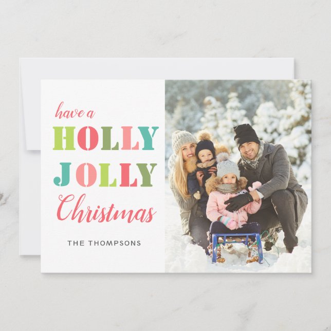 Colourful Holly Jolly| Christmas Photo Holiday Card (Front)