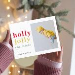 Colourful Holly Jolly Christmas With Photo Postcard<br><div class="desc">Colourful Holly Jolly Christmas With Photo</div>