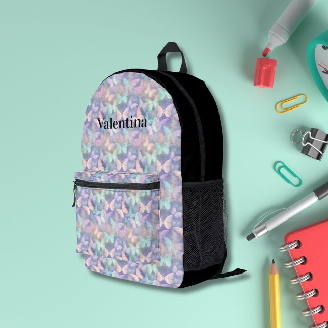 Colourful Holographic Butterflies Modern Monogram Printed Backpack (Creator Uploaded)