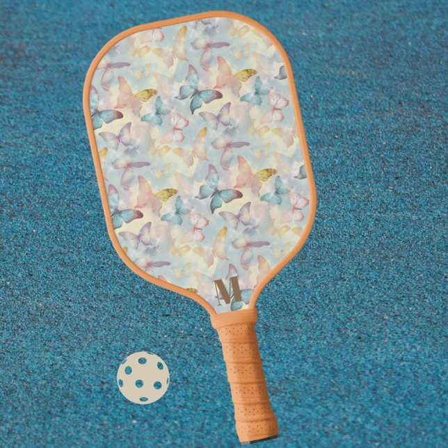 Colourful Holographic Butterfly Modern Monogram  Pickleball Paddle (Creator Uploaded)