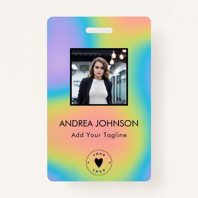 Colourful Holographic Employee Photo Logo Bar Code ID Badge (Front)