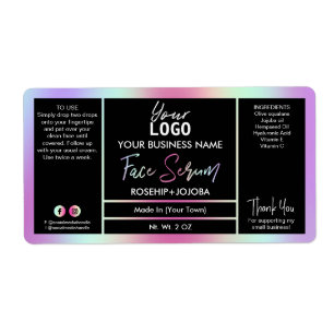 Colourful Holographic Face Serum Label