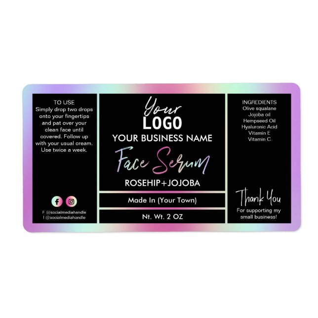 Colourful Holographic Face Serum Label (Front)