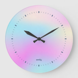Colourful holographic iridescent background large clock