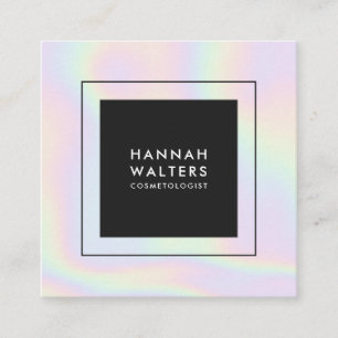 Colourful holographic rainbow modern beauty salon square business card