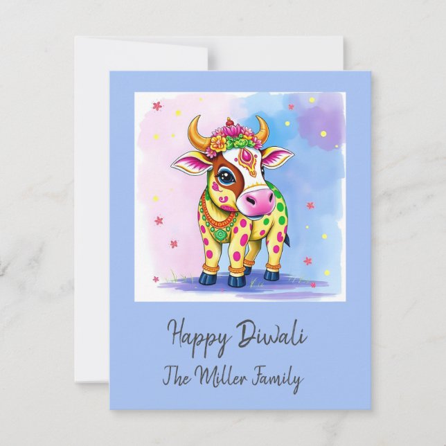 Colourful Holy Diwali Cows in Festive Disguises Holiday Card (Front)
