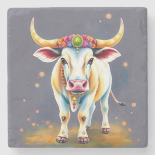 Colourful Holy Diwali Cows in Festive Disguises Stone Coaster