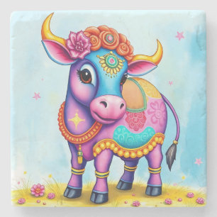 Colourful Holy Diwali Cows in Festive Disguises Stone Coaster