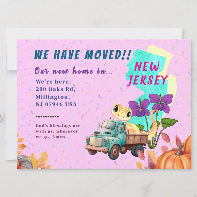 Colourful Home Moving Announcement - New Jersey (Front)