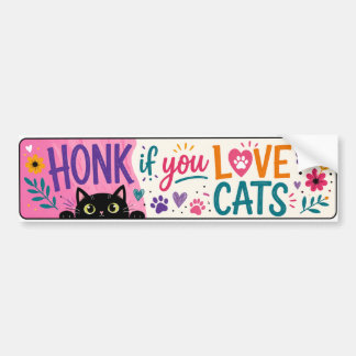 Colourful Honk if you love cats bumper sticker