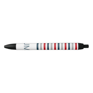 Colourful horizontal navy stripes black ink pen
