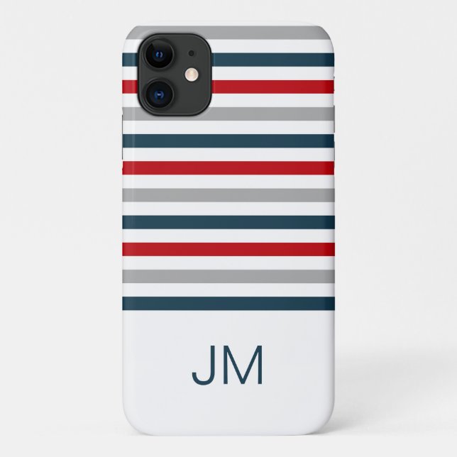 Colourful horizontal navy stripes Case-Mate iPhone case (Back)