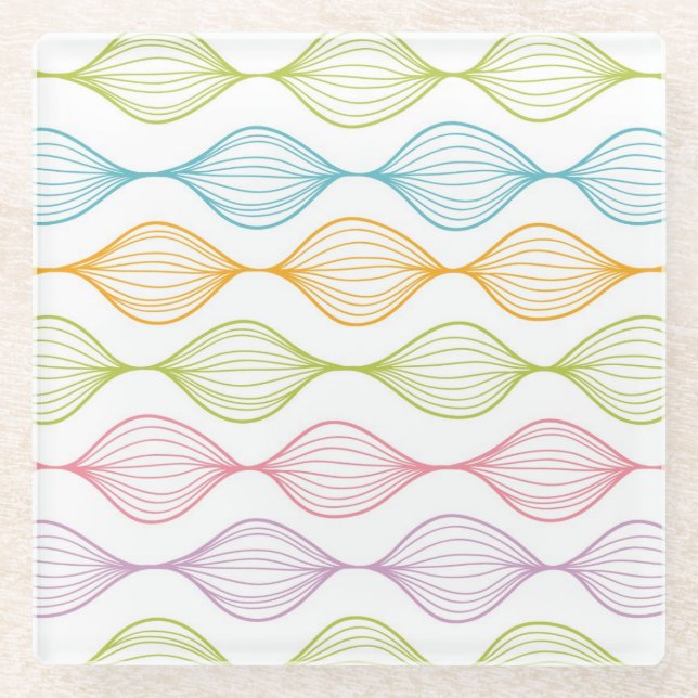 Colourful horizontal ogee pattern glass coaster (Front)