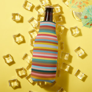 Colourful Horizontal Retro Stripes Bottle Cooler