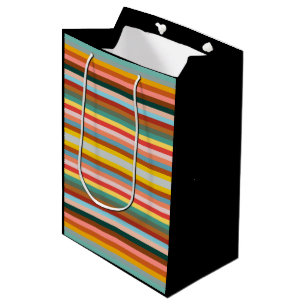 Colourful Horizontal Retro Stripes Medium Gift Bag