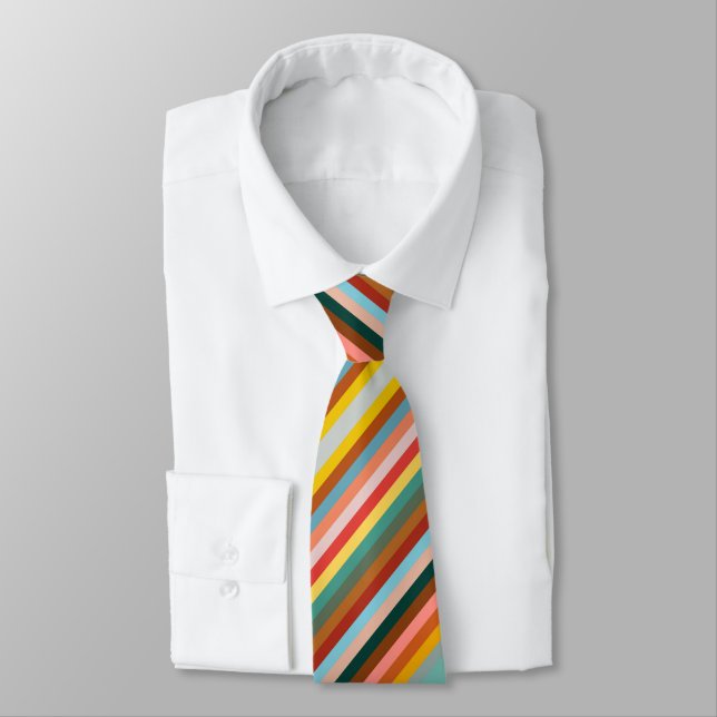 Colourful Horizontal Retro Stripes  Tie (Tied)