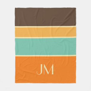 Colourful horizontal retro style lines fleece blanket