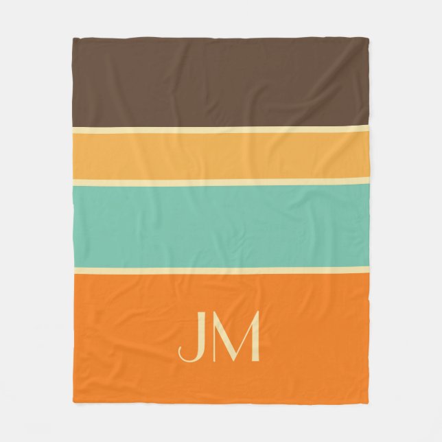 Colourful horizontal retro style lines fleece blanket (Front)