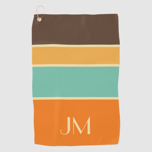 Colourful horizontal retro style lines golf towel (Front)