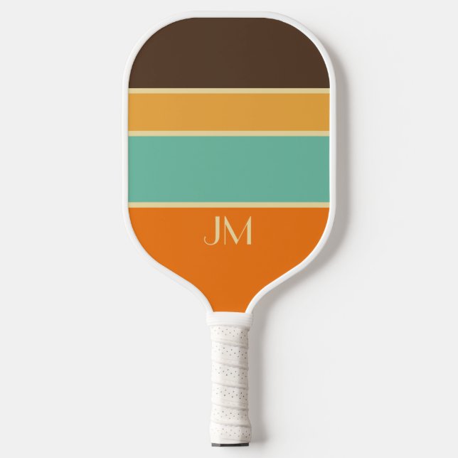 Colourful horizontal retro style lines pickleball paddle (Front)