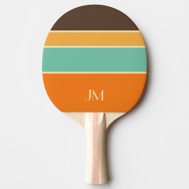 Colourful horizontal retro style lines ping pong paddle (Front)
