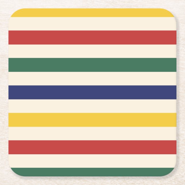Colourful Horizontal Stripes Square Paper Coaster (Front)