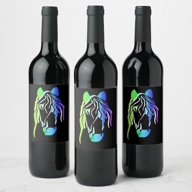 Colourful Horse Head Wine Label (Bottles)