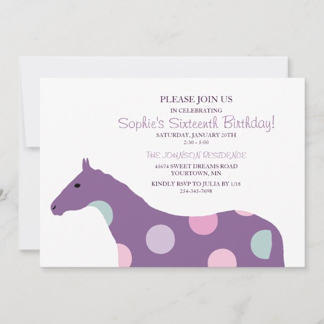 Colourful Horse Pattern Sixteenth Birthday Invitation (Front)