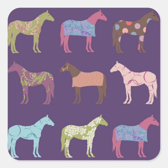 Colourful Horse Pattern Square Sticker (Front)