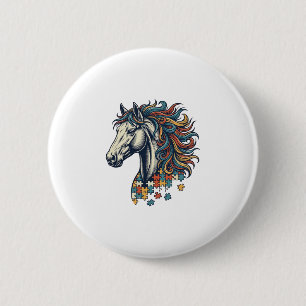 Colourful Horse Puzzle Piece Vintage Engraving T-S 6 Cm Round Badge