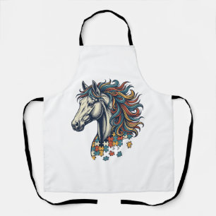 Colourful Horse Puzzle Piece Vintage Engraving T-S Apron