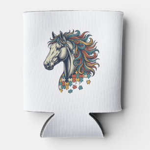 Colourful Horse Puzzle Piece Vintage Engraving T-S Can Cooler