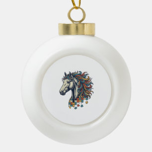 Colourful Horse Puzzle Piece Vintage Engraving T-S Ceramic Ball Christmas Ornament