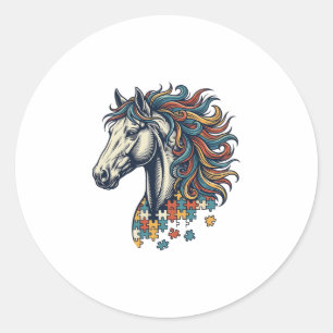 Colourful Horse Puzzle Piece Vintage Engraving T-S Classic Round Sticker