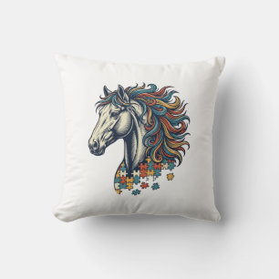 Colourful Horse Puzzle Piece Vintage Engraving T-S Cushion