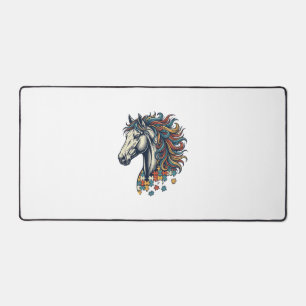 Colourful Horse Puzzle Piece Vintage Engraving T-S Desk Mat