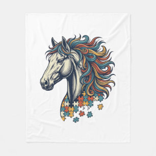 Colourful Horse Puzzle Piece Vintage Engraving T-S Fleece Blanket