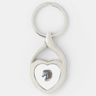 Colourful Horse Puzzle Piece Vintage Engraving T-S Key Ring