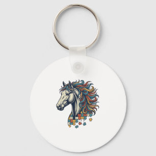 Colourful Horse Puzzle Piece Vintage Engraving T-S Key Ring